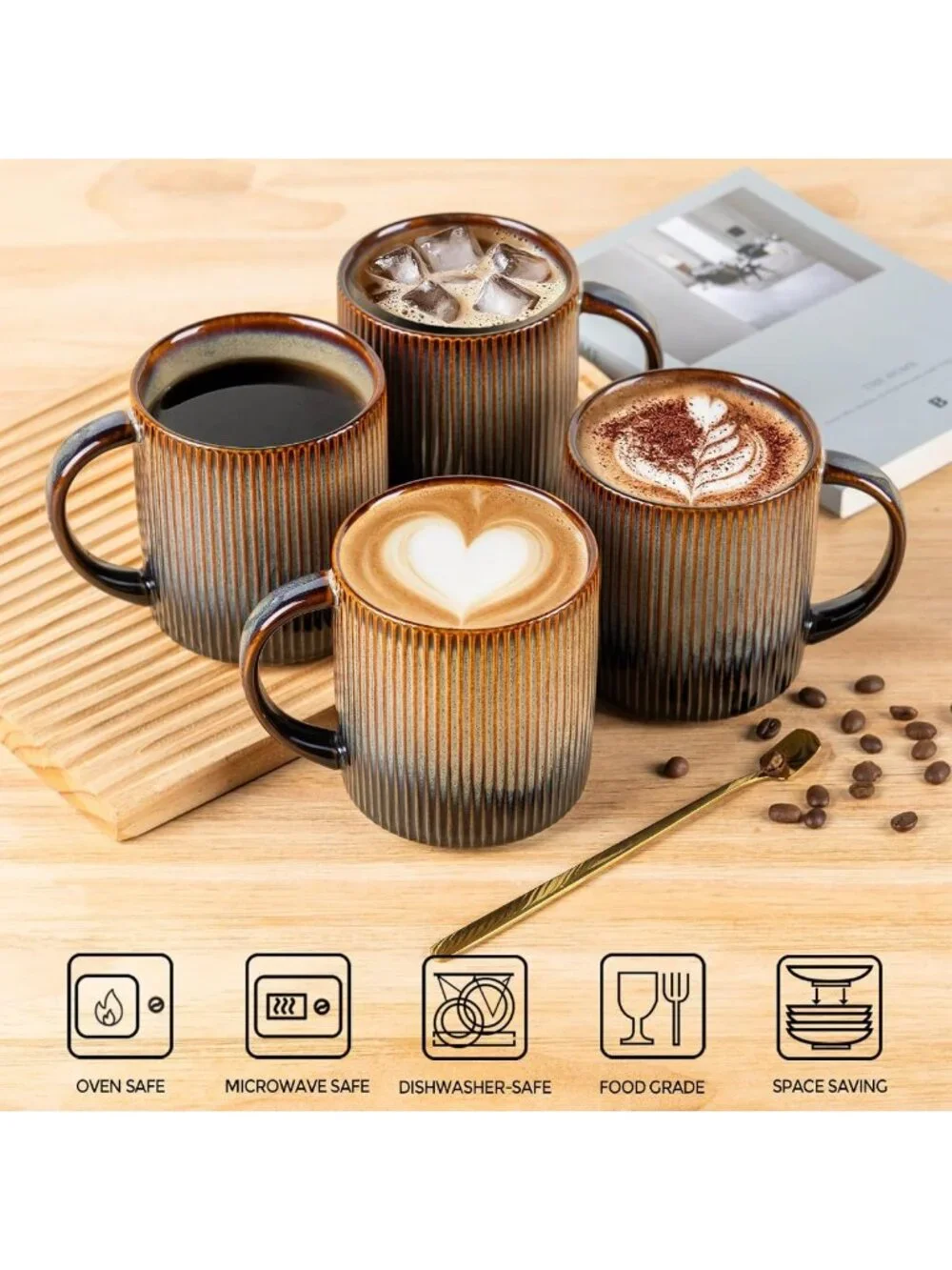 Handmade Ceramic Coffee Mugs Set of 6 | 14.2oz Cups for Latte, Tea, Hot Cocoa